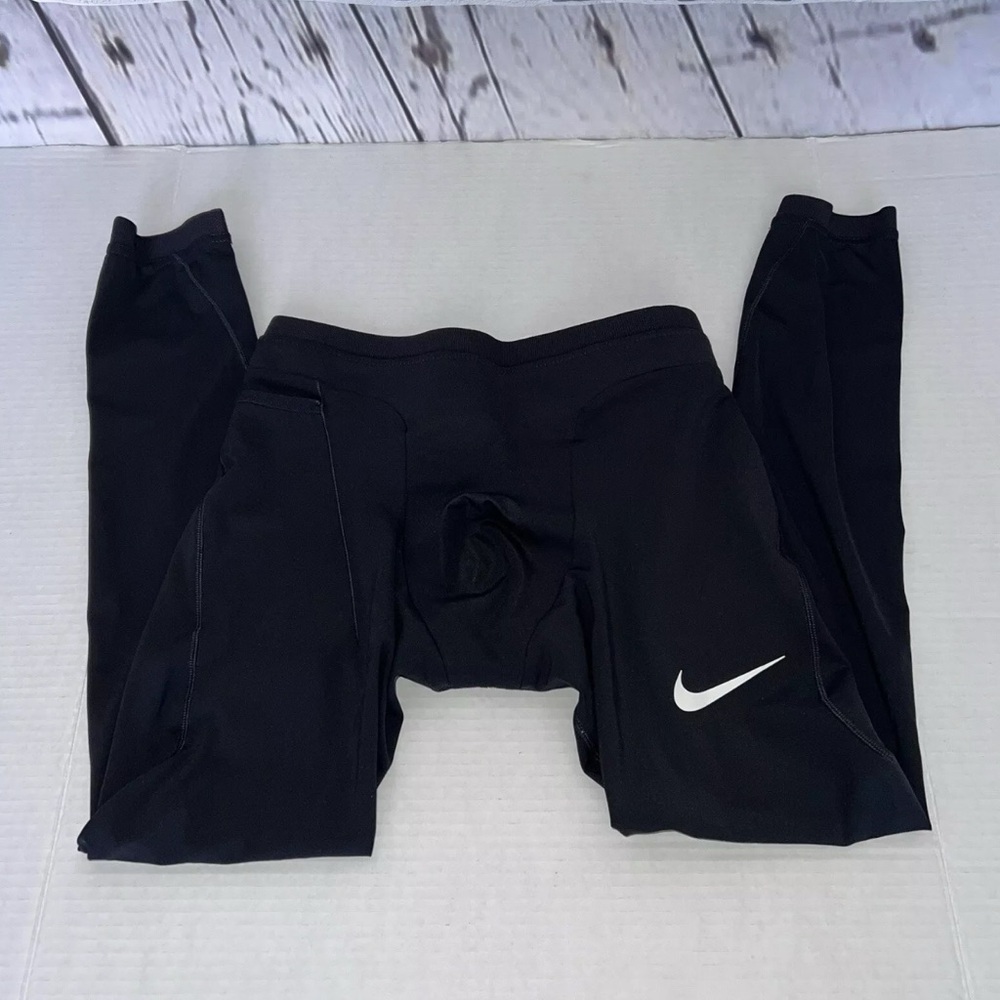 Nike Pro Dri Fit Tights Pants Men M Black Mid Rise Elastic Waist Pockets Sports